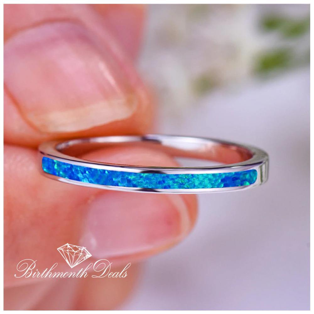 Opal October Birthstone Inlay Stacking Band Ring - Birthmonth Deals