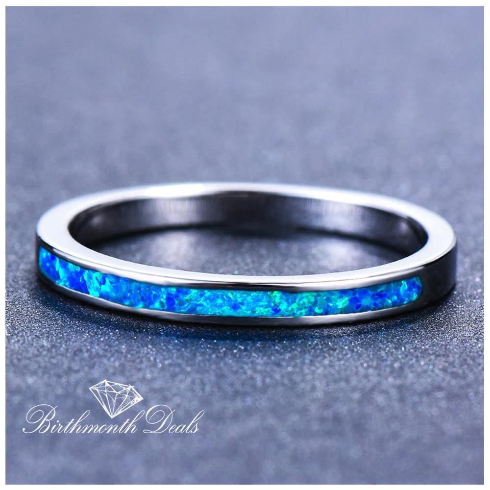 Opal October Birthstone Inlay Stacking Band Ring - Birthmonth Deals