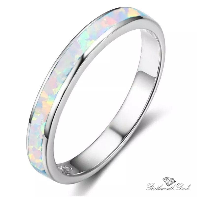 Opal October Birthstone Inlay Stacking Band Ring - Birthmonth Deals