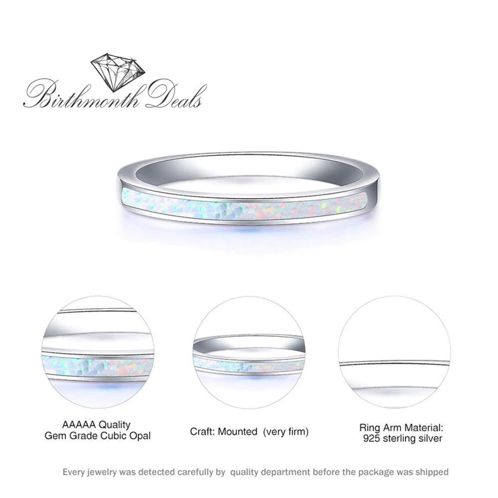 Opal October Birthstone Inlay Stacking Band Ring - Birthmonth Deals