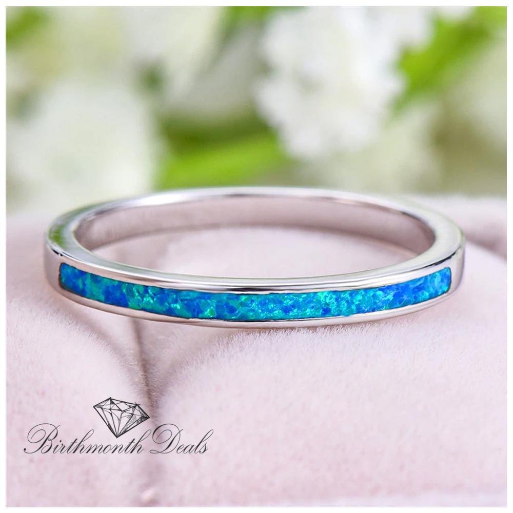 Opal October Birthstone Inlay Stacking Band Ring - Birthmonth Deals