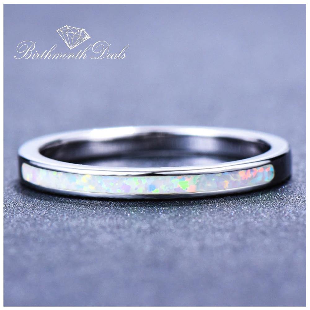 Opal October Birthstone Inlay Stacking Band Ring - Birthmonth Deals