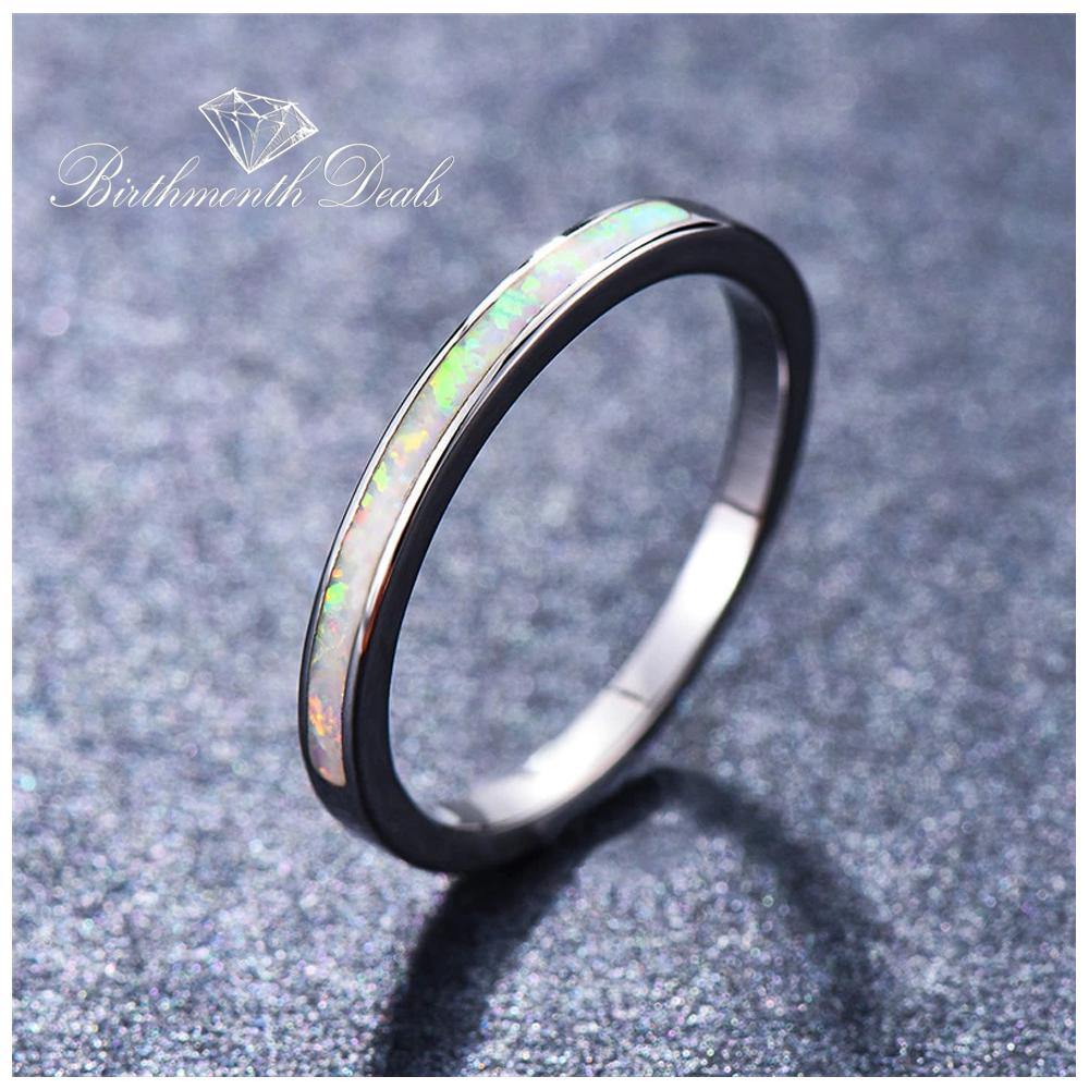 Opal October Birthstone Inlay Stacking Band Ring - Birthmonth Deals