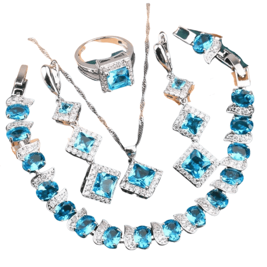 March Aquamarine Birthstone Jewelry Set